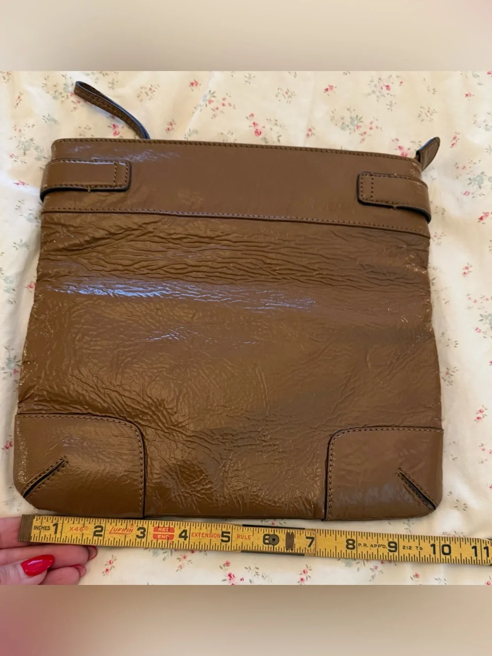 Club Monaco Y2K Cognac Brown Patent Leather Fold-Over Clutch Bag